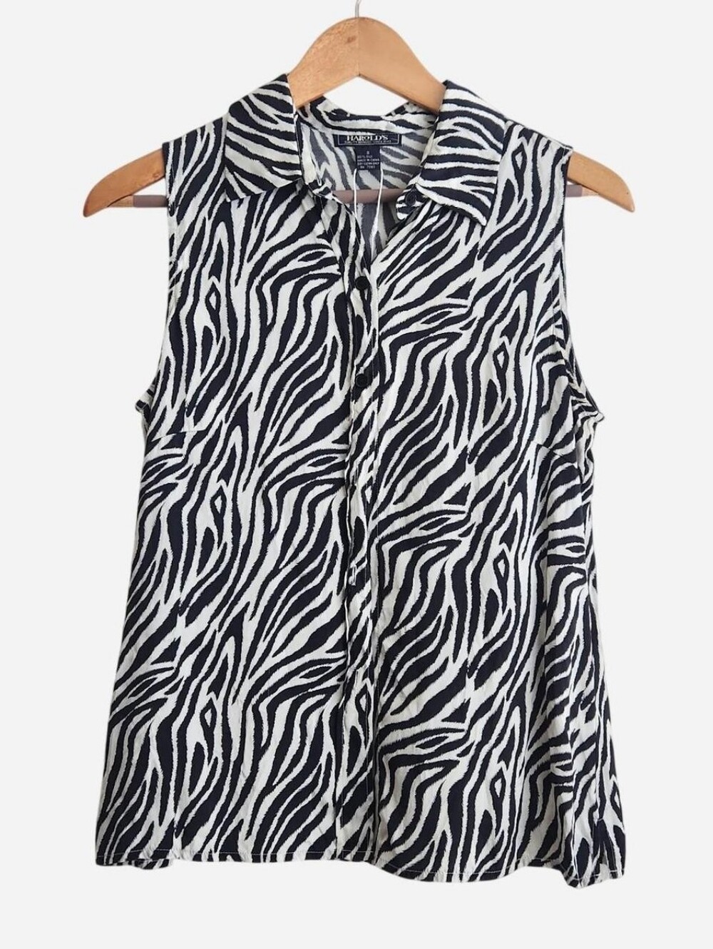 Vintage Silk Zebra Sleeveless Button Down